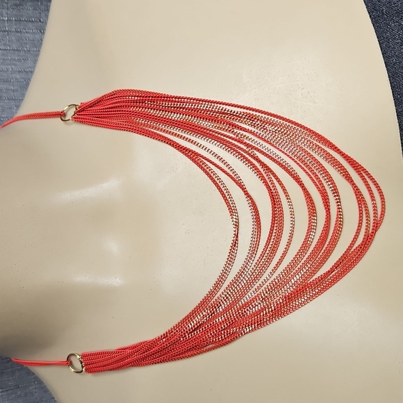 MULTI-STRAND RED NECKLACE WITH GOLD SHIMMER - Picture 1 of 7